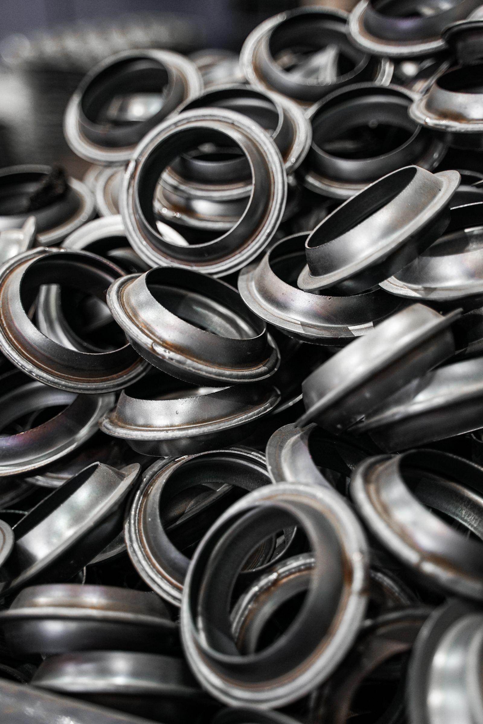 Batch of formed steel flange rings collected after production